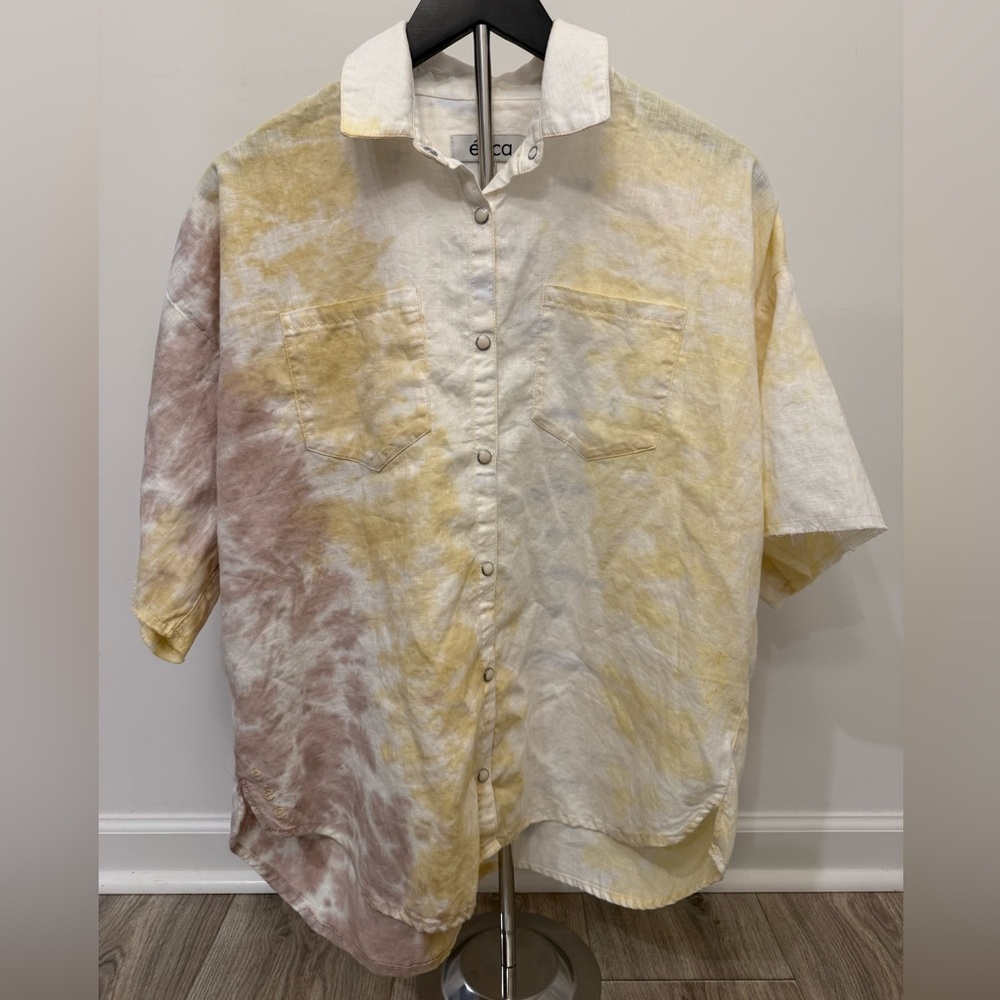 Ética Oversized Linen Lyocell Tie-Dye Button Down Shirt – Size L NWOT